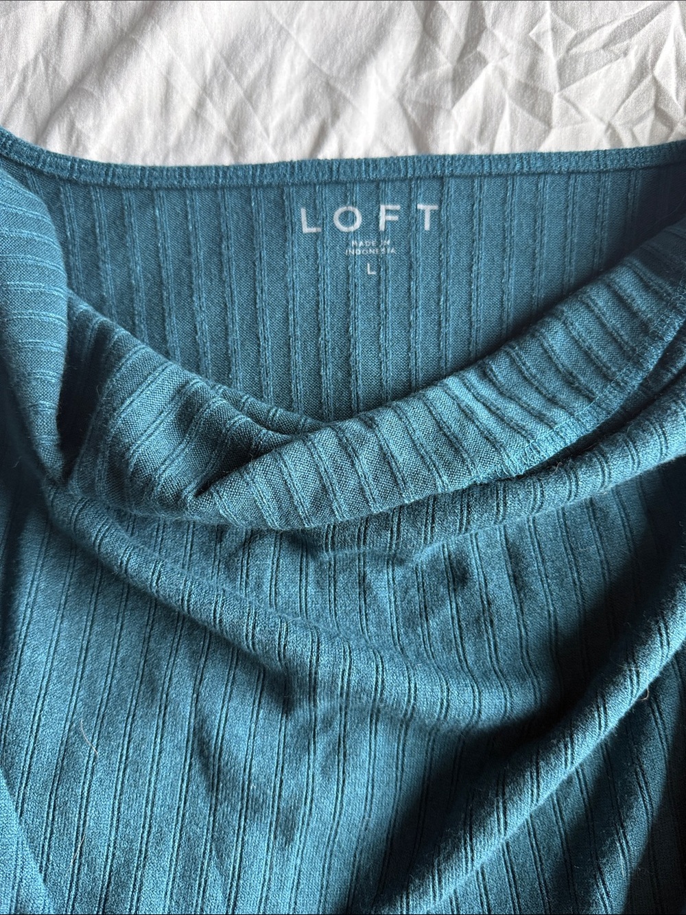 LOFT Teal Ribbed Off-the-Shoulder Cowl Sweater - Picture 3 of 5